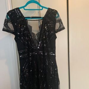Black sequin V-neck cocktail dress